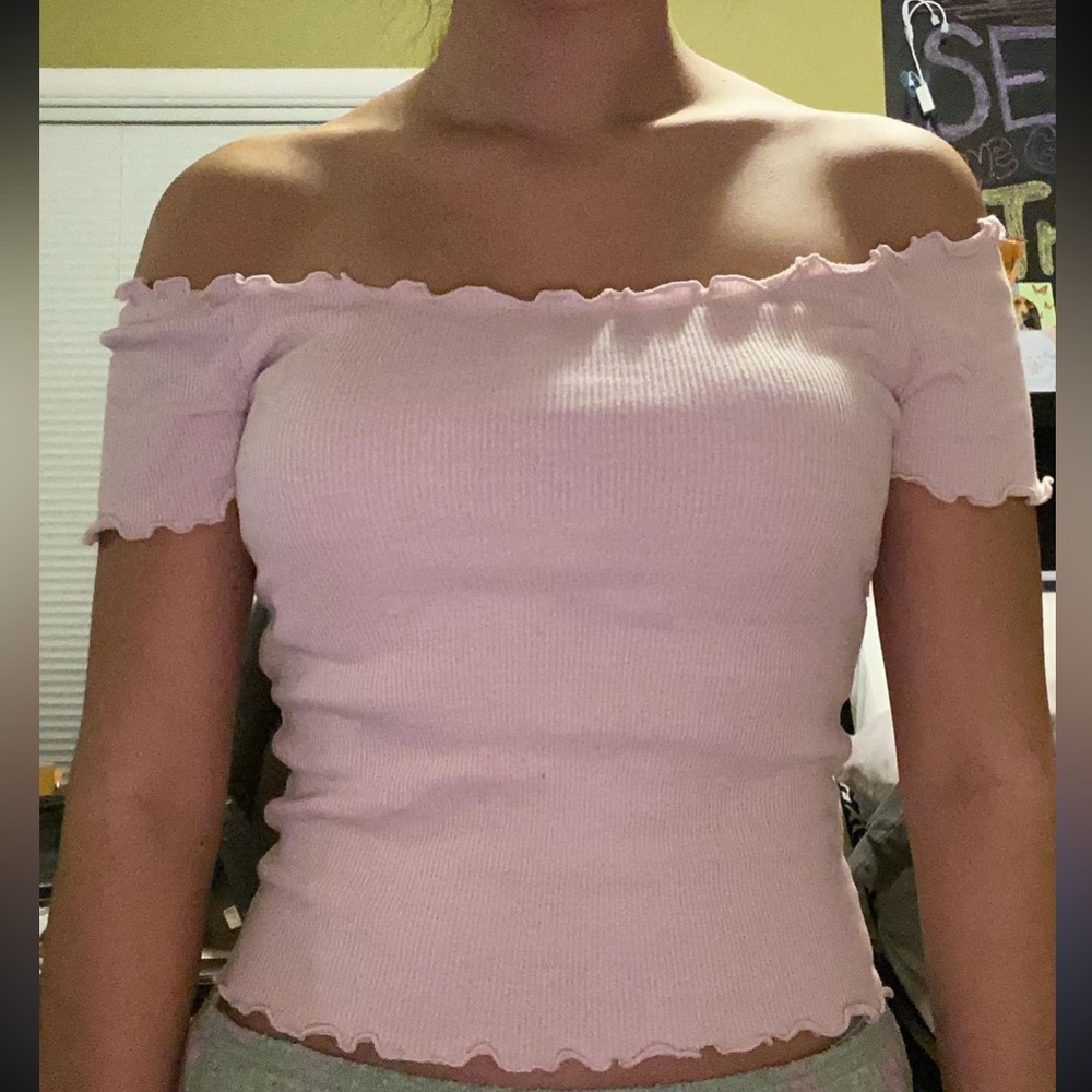 Brandy Melville light pink off-the-shoulder top